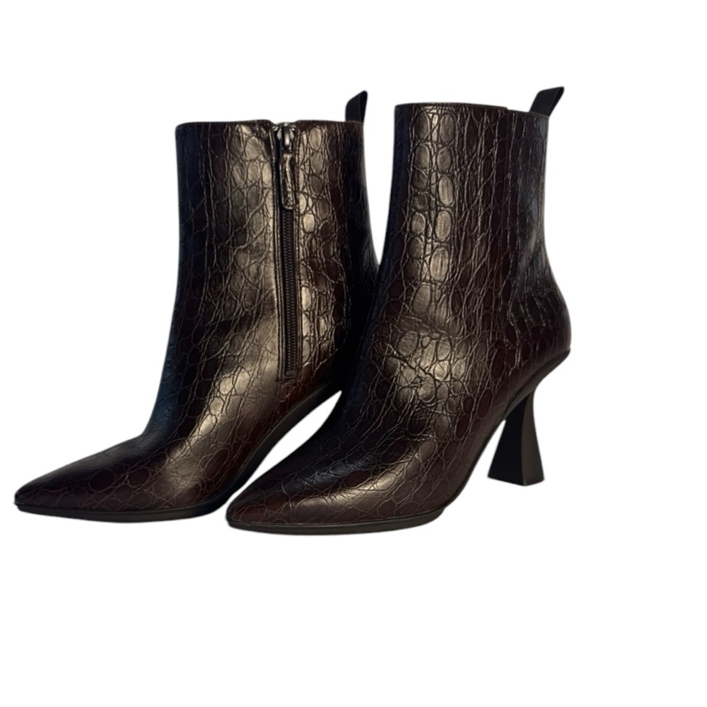 Cole Haan Grand Ambition York Brown Croc-Embossed Ankle Booties Sz 7.5 B